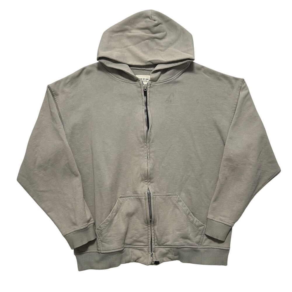 VTG Fear of God Essentials Classic Full Zip Up Hoodie Men’s XL Beige